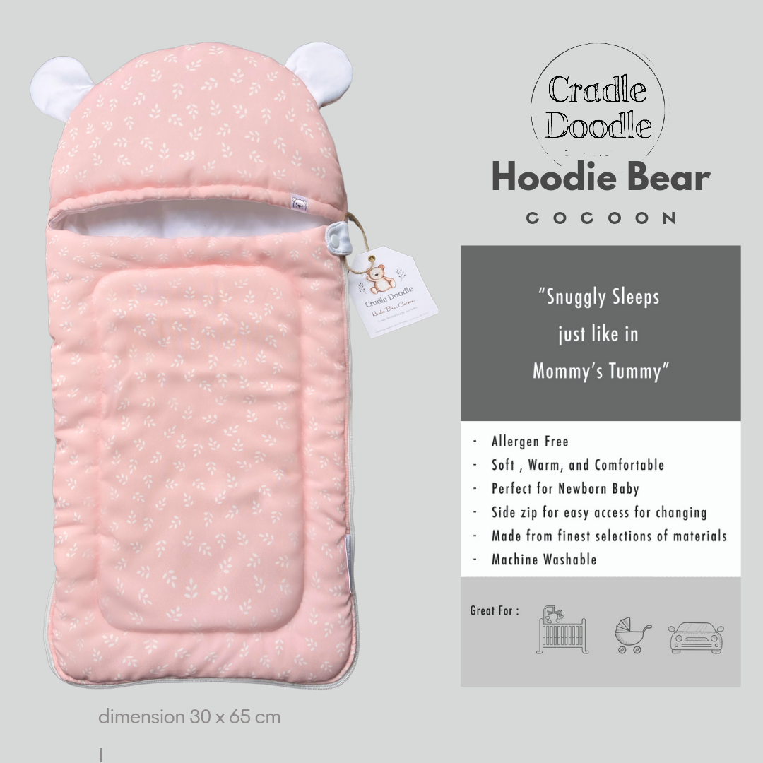 Hoodie Bear Cocoon - Pink Leaf