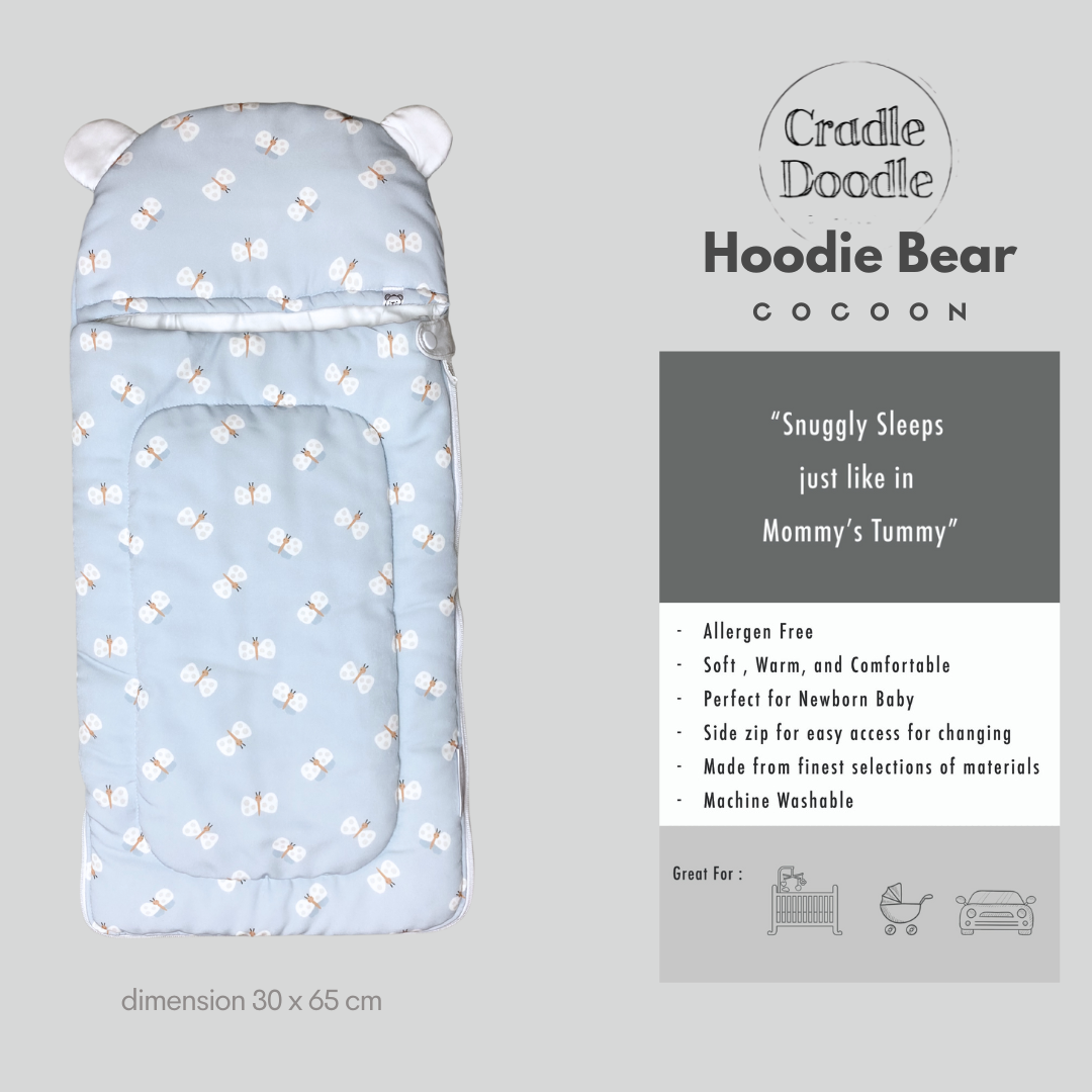 Hoodie Bear Cocoon - Blue Butterfly