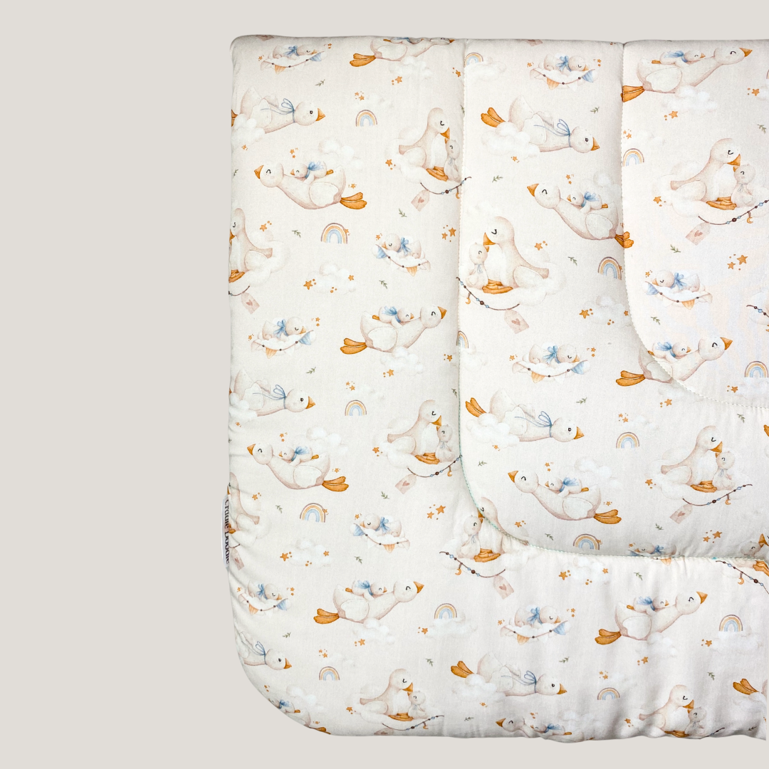 Fluffy Geese In Beige Blue Blanket