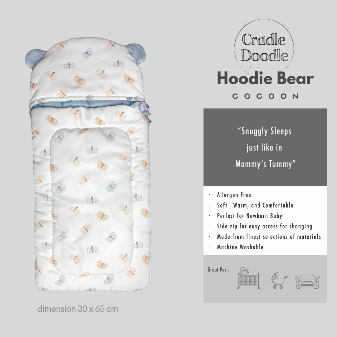 Hoodie Bear Cocoon - White Butterfly
