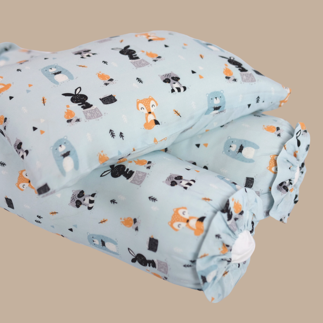 Scandy Woodland Cover Pillow in Blue