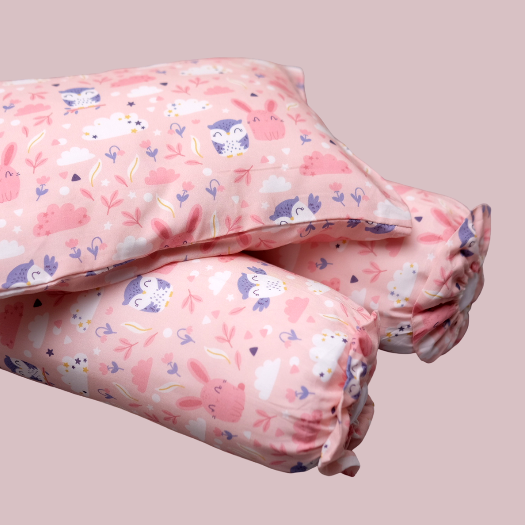 Bunny Owl Cover Pillow in Pink