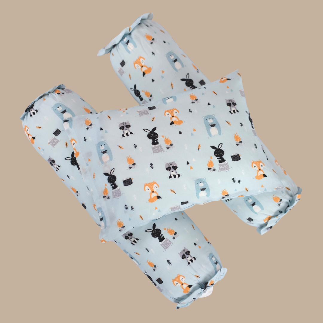 Scandy Woodland Cover Pillow in Blue